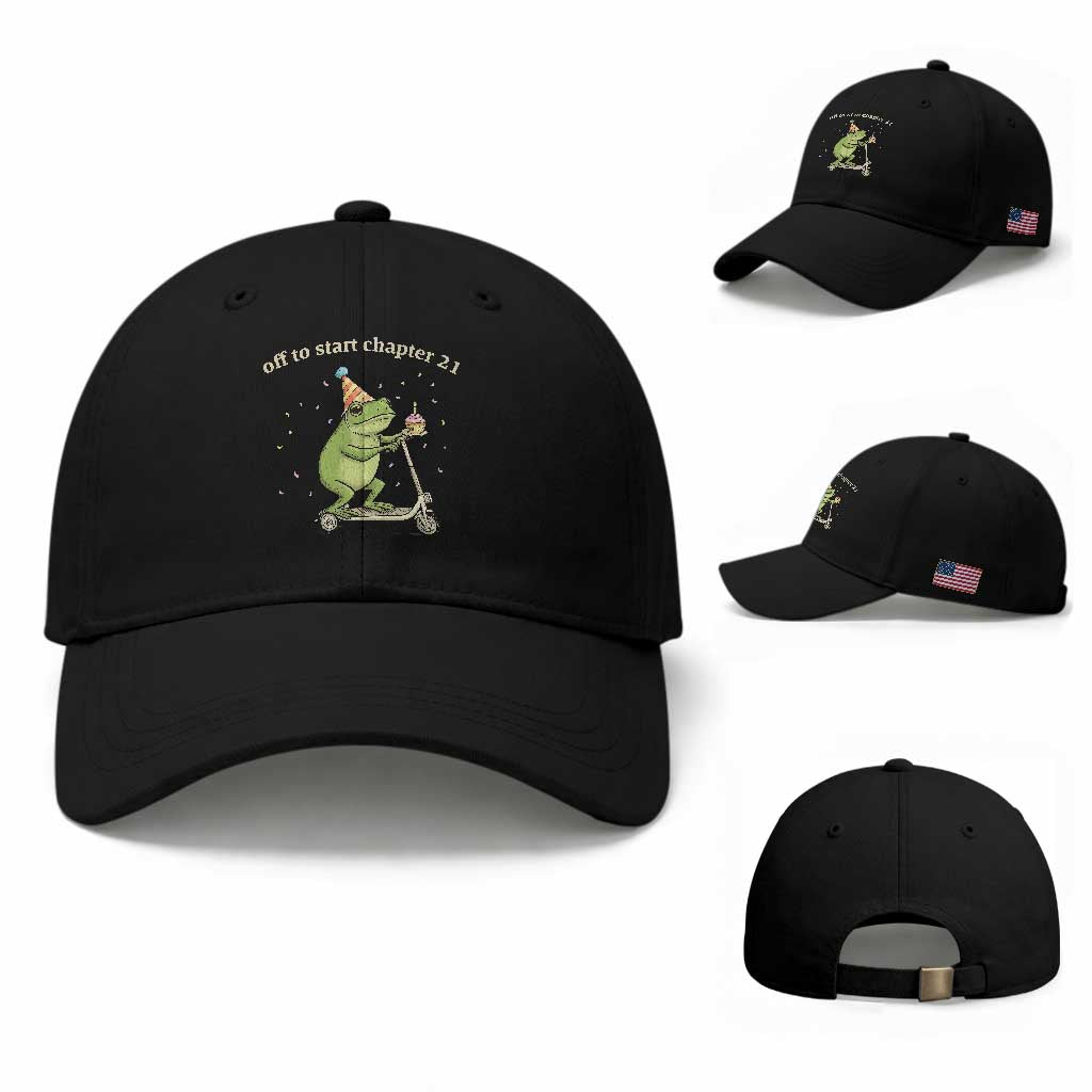 Off To Start Chapter 21 Baseball Cap Funny Frog Scooter 21st Birthday Gift TS12 Baseball Cap Universal Fit Black Print Your Wear