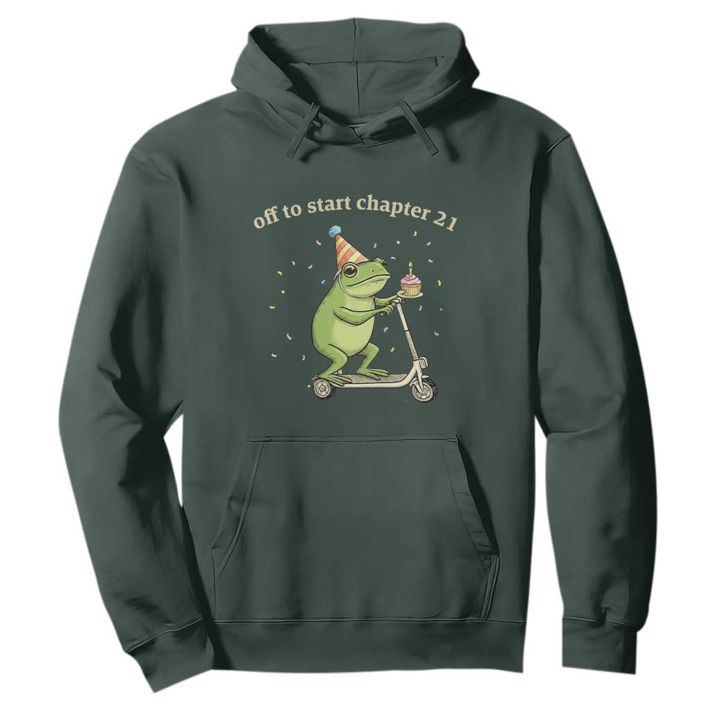 Off To Start Chapter 21 Hoodie Funny Frog Scooter 21st Birthday Gift TS12 Dark Forest Green Print Your Wear