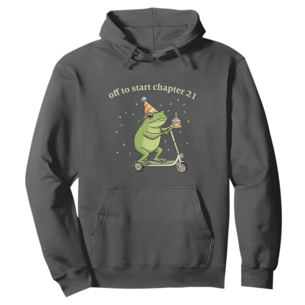 Off To Start Chapter 21 Hoodie Funny Frog Scooter 21st Birthday Gift TS12 Dark Heather Print Your Wear