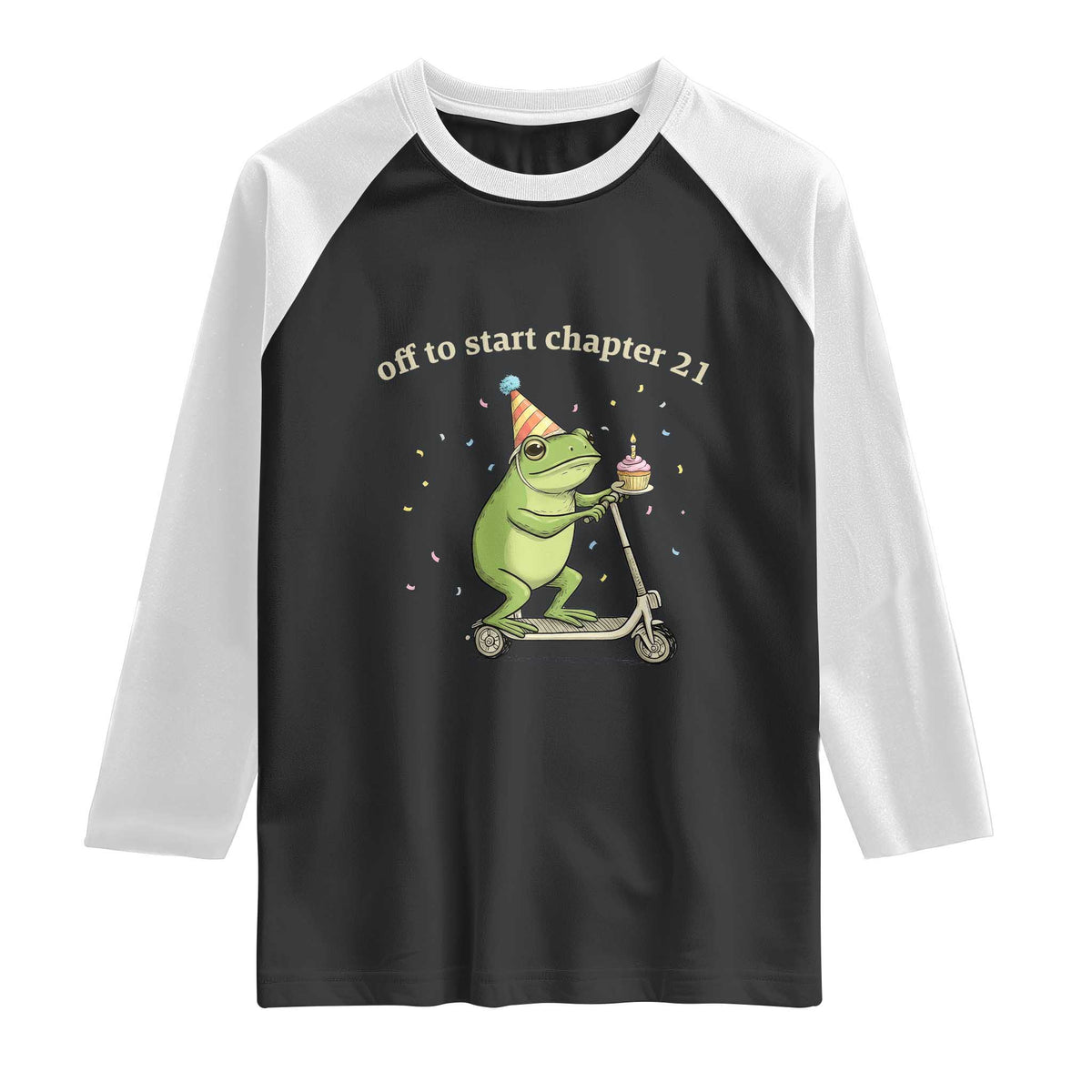 Off To Start Chapter 21 Raglan Shirt Funny Frog Scooter 21st Birthday Gift TS12 Black White Print Your Wear
