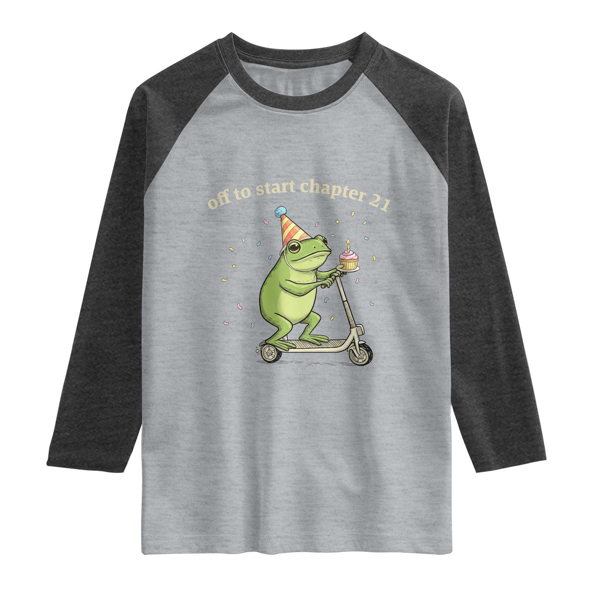 Off To Start Chapter 21 Raglan Shirt Funny Frog Scooter 21st Birthday Gift TS12 Heather Gray Heather Charcoal Print Your Wear