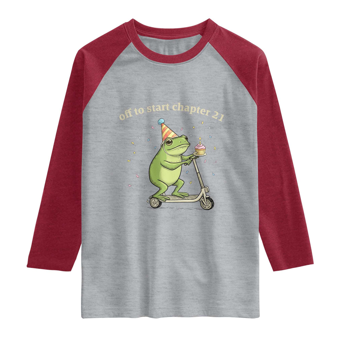 Off To Start Chapter 21 Raglan Shirt Funny Frog Scooter 21st Birthday Gift TS12 Heather Gray Heather Red Print Your Wear