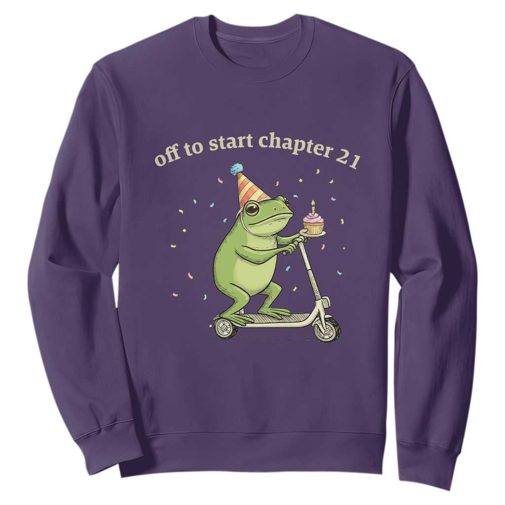 Off To Start Chapter 21 Sweatshirt Funny Frog Scooter 21st Birthday Gift TS12 Purple Print Your Wear