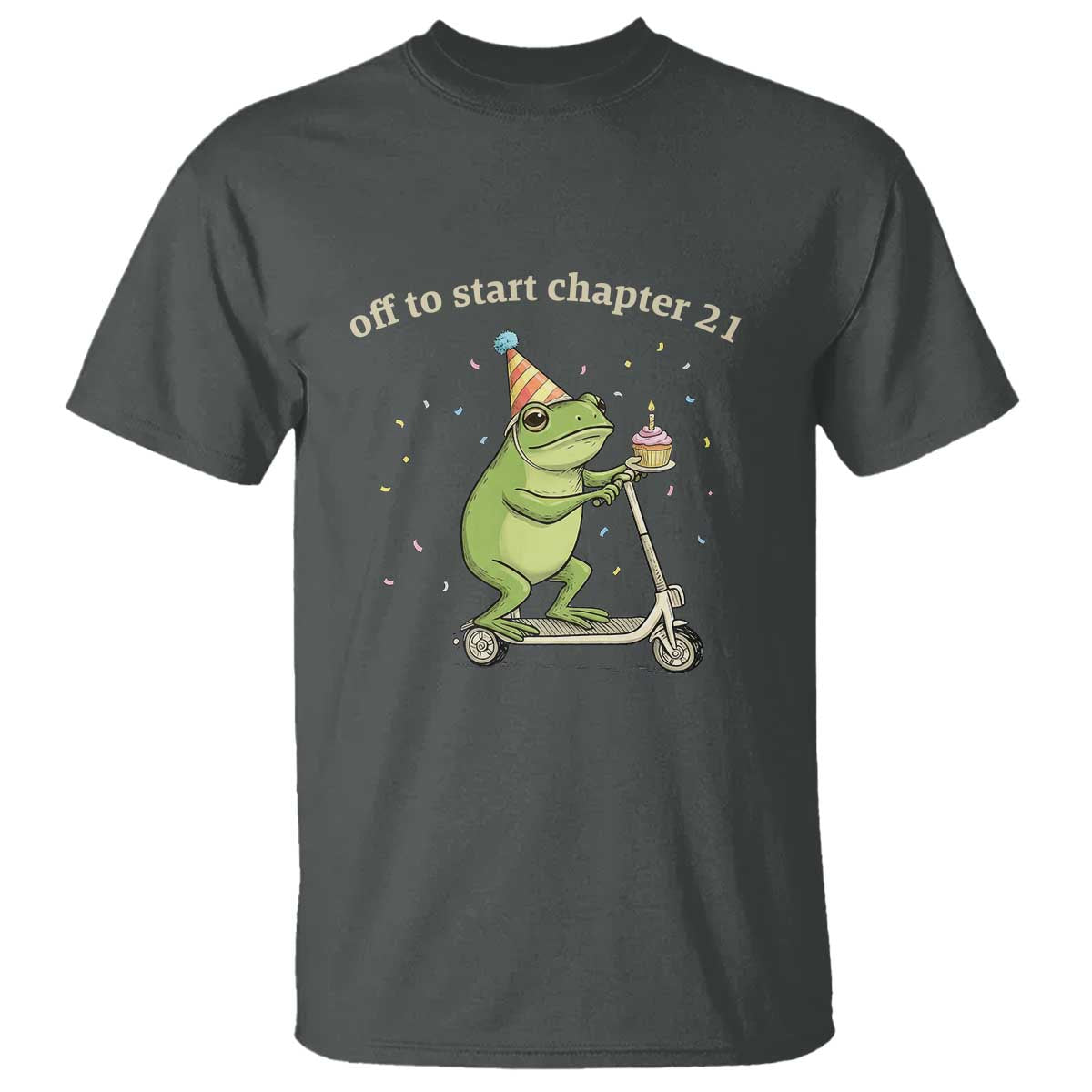 Off To Start Chapter 21 T Shirt Funny Frog Scooter 21st Birthday Gift TS12 Dark Heather Print Your Wear