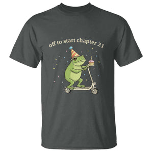 Off To Start Chapter 21 T Shirt Funny Frog Scooter 21st Birthday Gift TS12 Dark Heather Print Your Wear