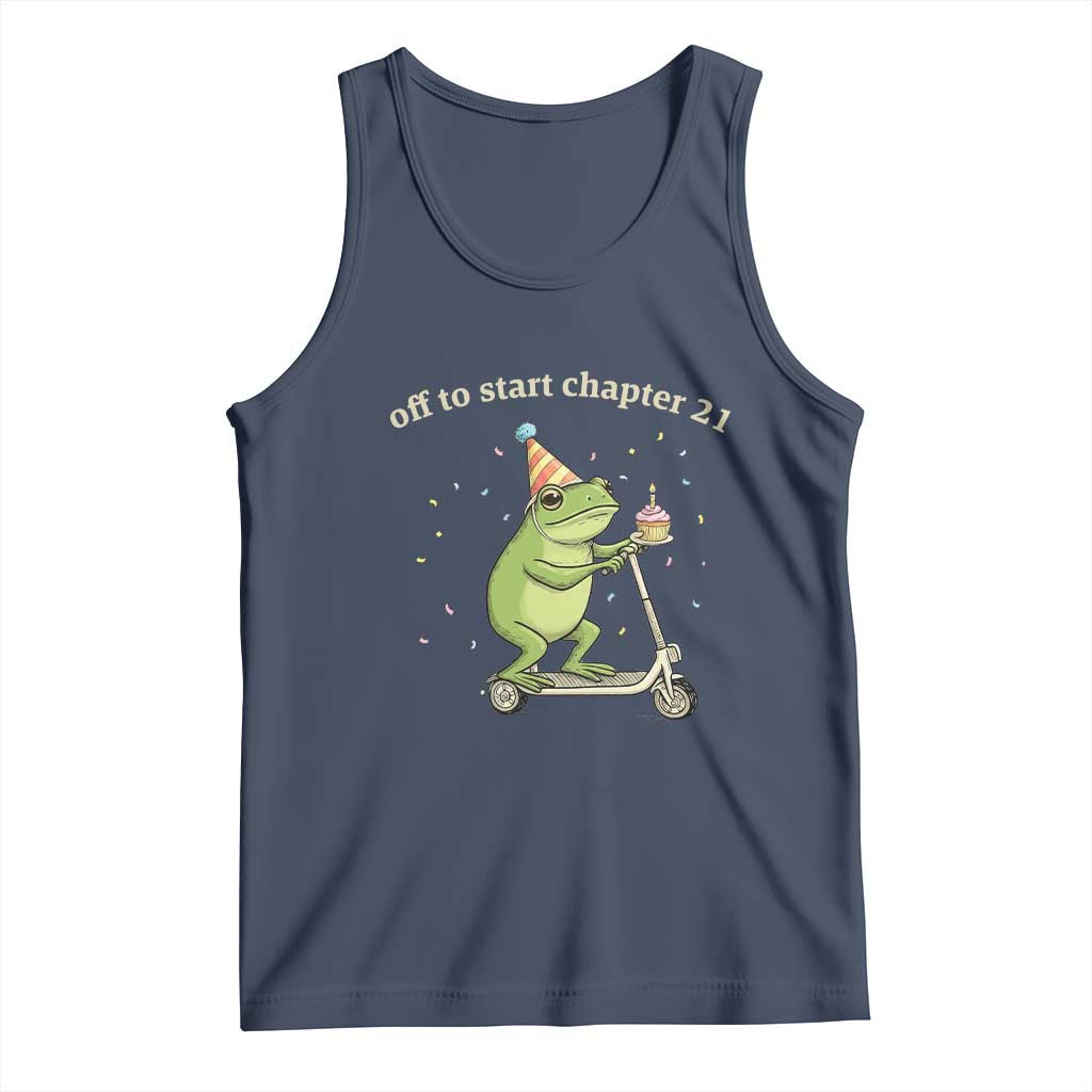 Off To Start Chapter 21 Tank Top Funny Frog Scooter 21st Birthday Gift TS12 Navy Print Your Wear