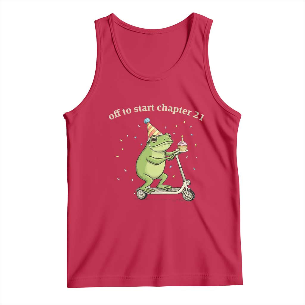 Off To Start Chapter 21 Tank Top Funny Frog Scooter 21st Birthday Gift TS12 Red Print Your Wear