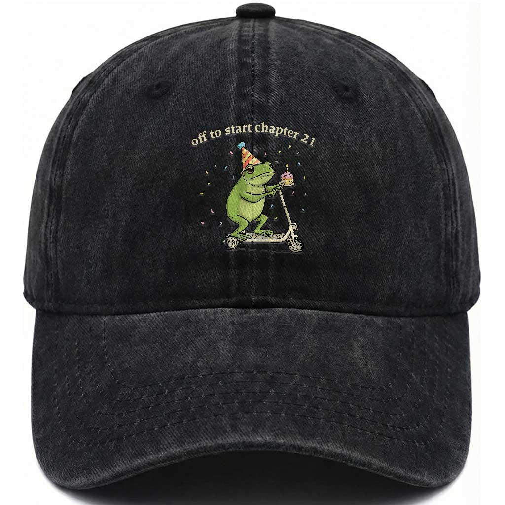 Off To Start Chapter 21 Washed Cotton Baseball Cap Funny Frog Scooter 21st Birthday Gift TS12 Print Your Wear