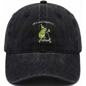 Off To Start Chapter 21 Washed Cotton Baseball Cap Funny Frog Scooter 21st Birthday Gift TS12 Print Your Wear
