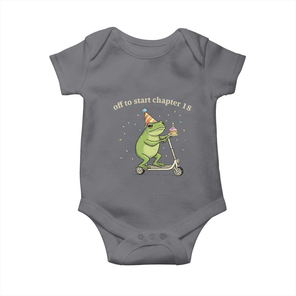 Off To Start Chapter 18 Baby Onesie Funny Frog Scooter 18th Birthday Gift TS12 Charcoal Print Your Wear
