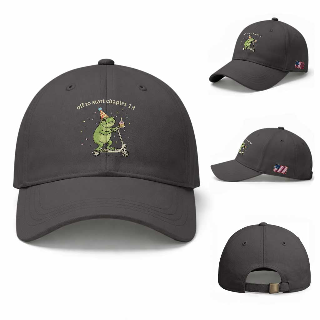 Off To Start Chapter 18 Baseball Cap Funny Frog Scooter 18th Birthday Gift TS12 Baseball Cap Universal Fit Dark Gray Print Your Wear