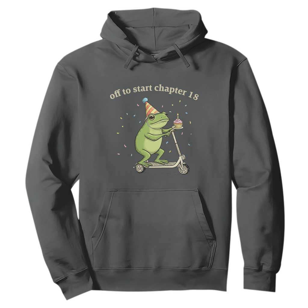 Off To Start Chapter 18 Hoodie Funny Frog Scooter 18th Birthday Gift TS12 Dark Heather Print Your Wear