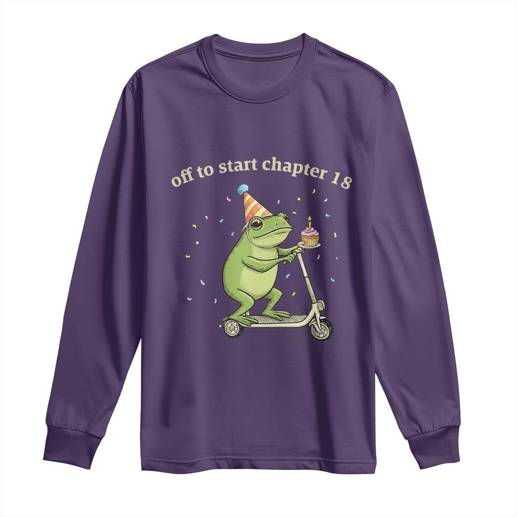 Off To Start Chapter 18 Long Sleeve Shirt Funny Frog Scooter 18th Birthday Gift TS12 Purple Print Your Wear
