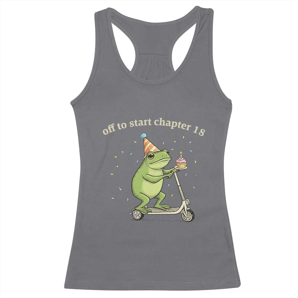 Off To Start Chapter 18 Racerback Tank Top Funny Frog Scooter 18th Birthday Gift TS12 Charcoal Print Your Wear