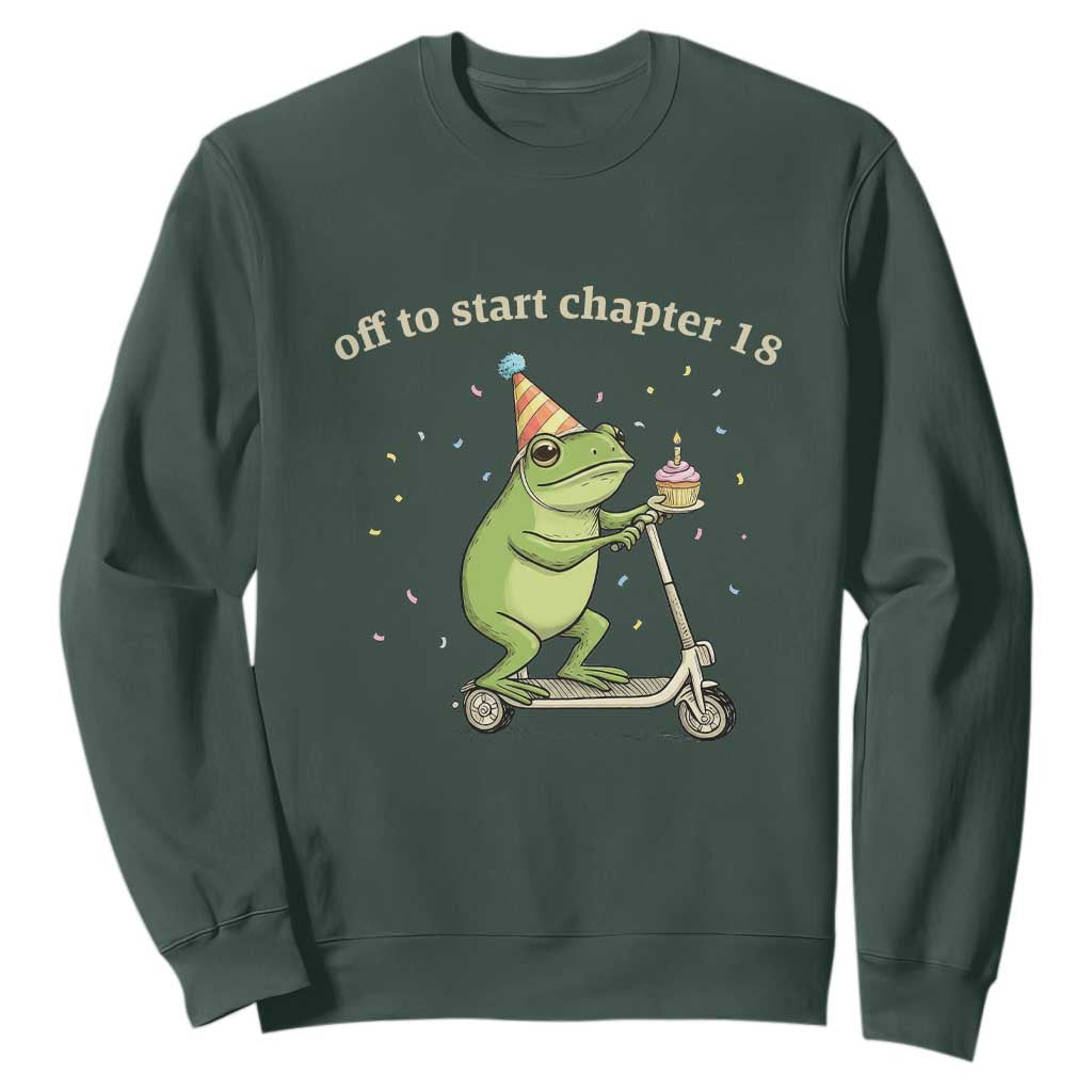 Off To Start Chapter 18 Sweatshirt Funny Frog Scooter 18th Birthday Gift TS12 Dark Forest Green Print Your Wear
