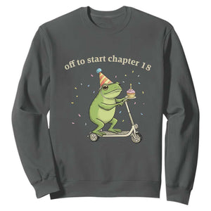 Off To Start Chapter 18 Sweatshirt Funny Frog Scooter 18th Birthday Gift TS12 Dark Heather Print Your Wear