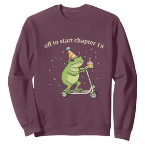 Off To Start Chapter 18 Sweatshirt Funny Frog Scooter 18th Birthday Gift TS12 Maroon Print Your Wear