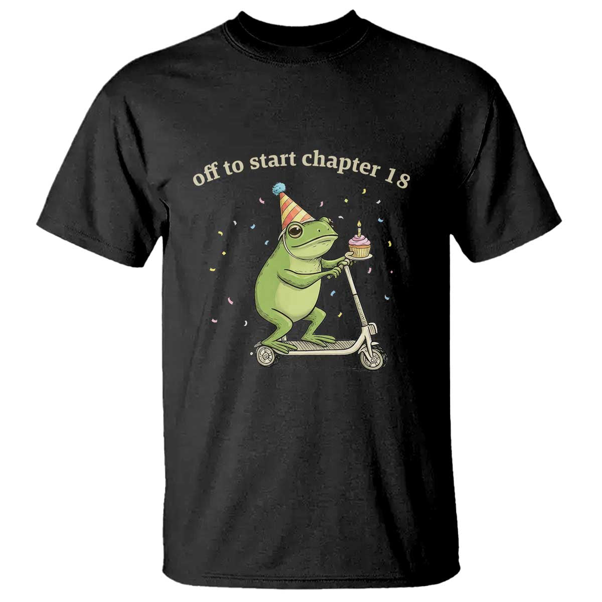 Off To Start Chapter 18 T Shirt Funny Frog Scooter 18th Birthday Gift TS12 Black Print Your Wear