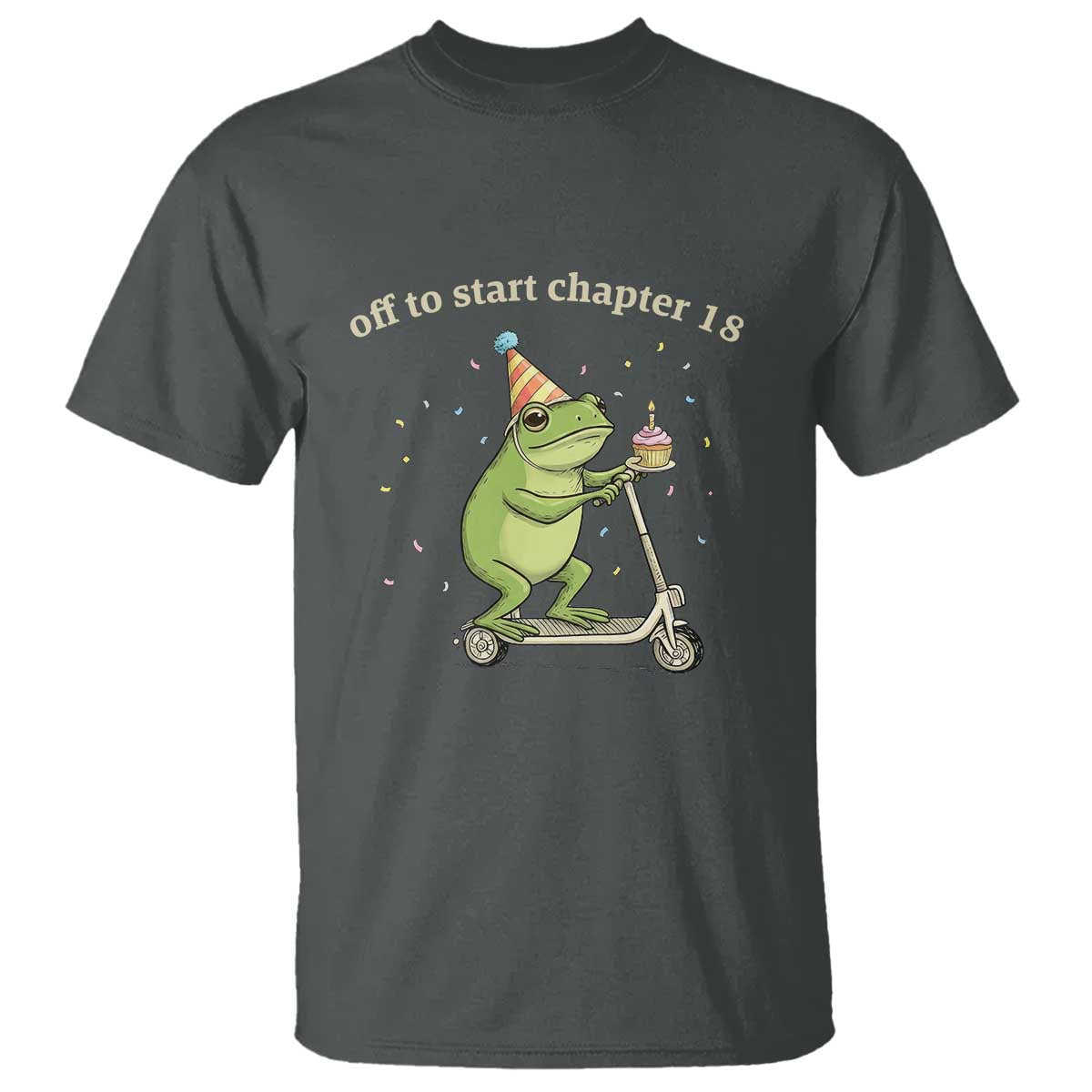 Off To Start Chapter 18 T Shirt Funny Frog Scooter 18th Birthday Gift TS12 Dark Heather Print Your Wear