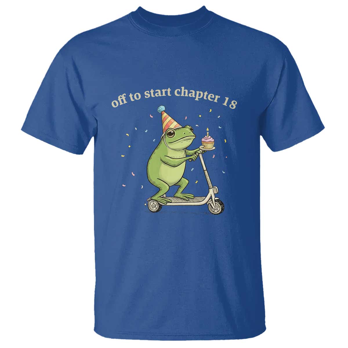 Off To Start Chapter 18 T Shirt Funny Frog Scooter 18th Birthday Gift TS12 Royal Blue Print Your Wear