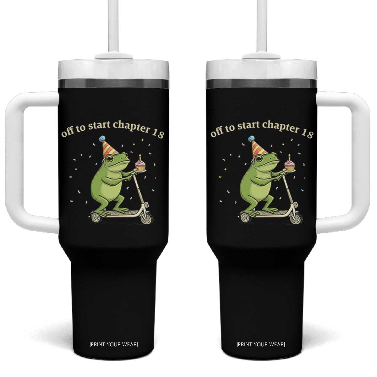 Off To Start Chapter 18 Tumbler With Handle Funny Frog Scooter 18th Birthday Gift TS12 One Size: 40 oz Black Print Your Wear