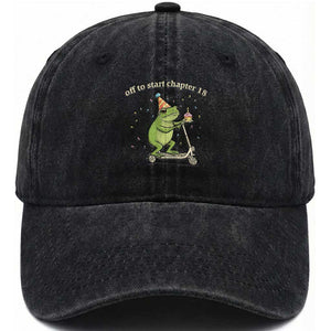 Off To Start Chapter 18 Washed Cotton Baseball Cap Funny Frog Scooter 18th Birthday Gift TS12 Print Your Wear