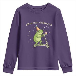 Off To Start Chapter 18 Youth Sweatshirt Funny Frog Scooter 18th Birthday Gift TS12 Purple Print Your Wear