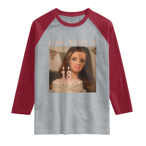 Look Who's 18 Raglan Shirt Funny Birthday Doll Face Meme TS12 Heather Gray Heather Red Print Your Wear