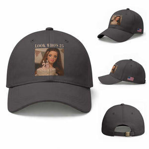Look Who's 25 Baseball Cap Funny Birthday Doll Face Meme TS12 Baseball Cap Universal Fit Dark Gray Print Your Wear
