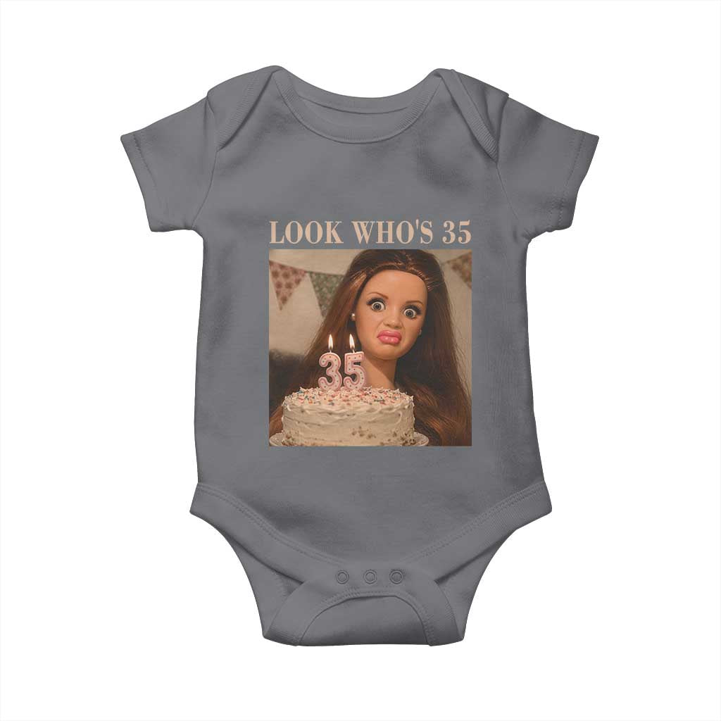 Look Who's 35 Baby Onesie Funny Birthday Doll Face Meme TS12 Charcoal Print Your Wear