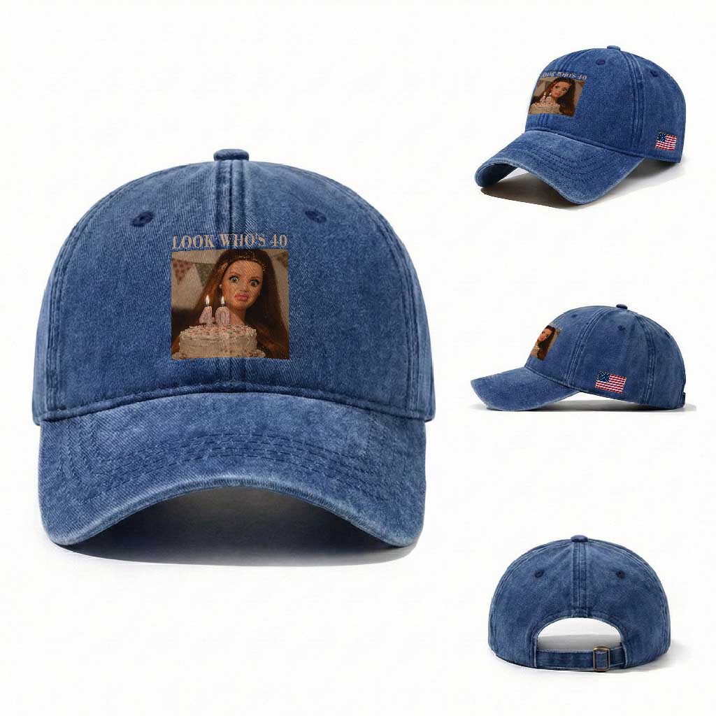 Look Who's 40 Washed Cotton Baseball Cap Funny Birthday Doll Face Meme TS12 Washed Cap Universal Fit Royal Blue Print Your Wear
