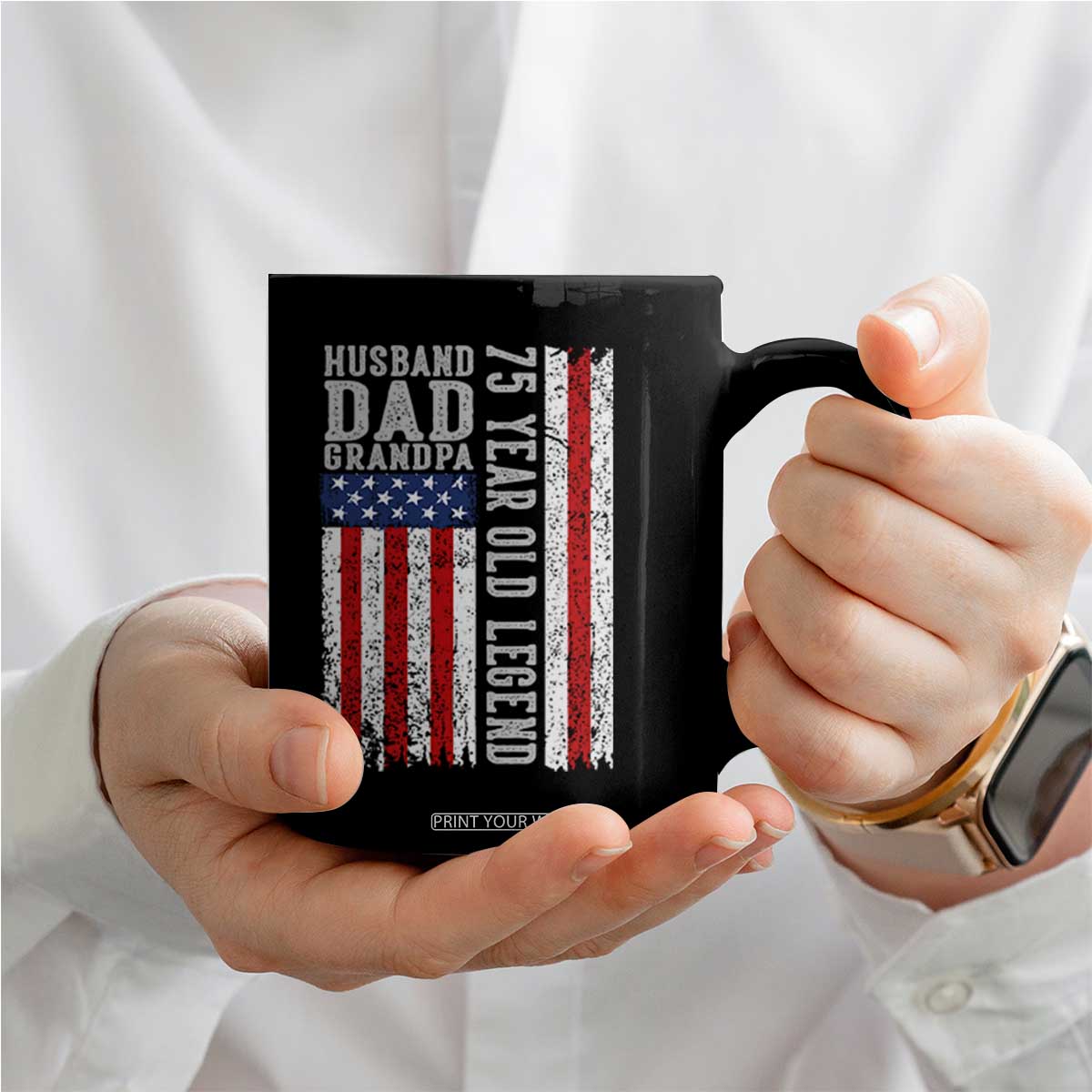 Husband Dad Grandpa 75 Year Old Legend Coffee Mug American Flag Birthday Gift TS12 Print Your Wear