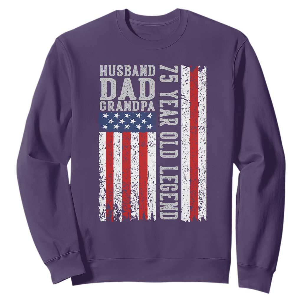 Husband Dad Grandpa 75 Year Old Legend Sweatshirt American Flag Birthday Gift TS12 Purple Print Your Wear