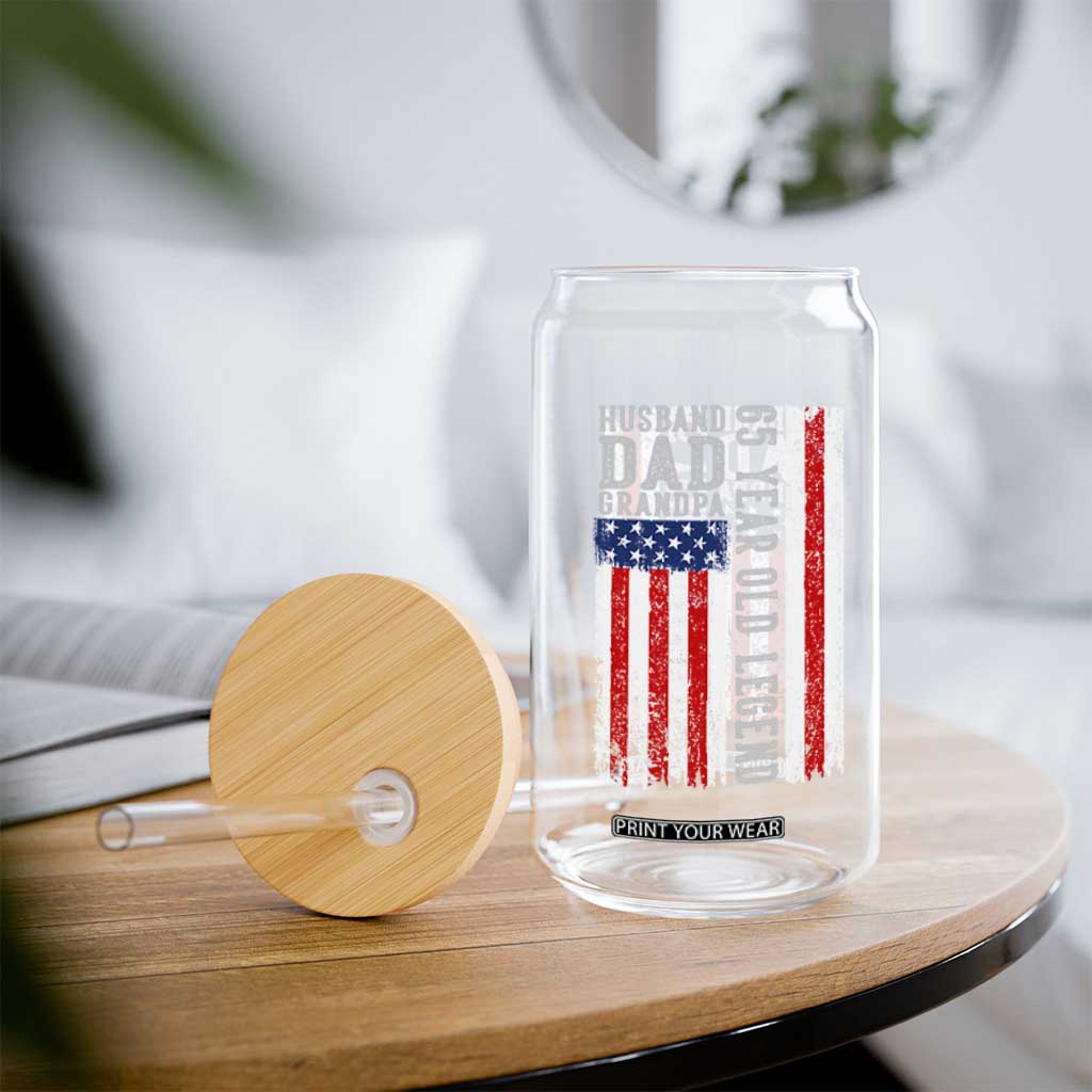Husband Dad Grandpa 65 Year Old Legend Glass Can American Flag Birthday Gift TS12 Print Your Wear