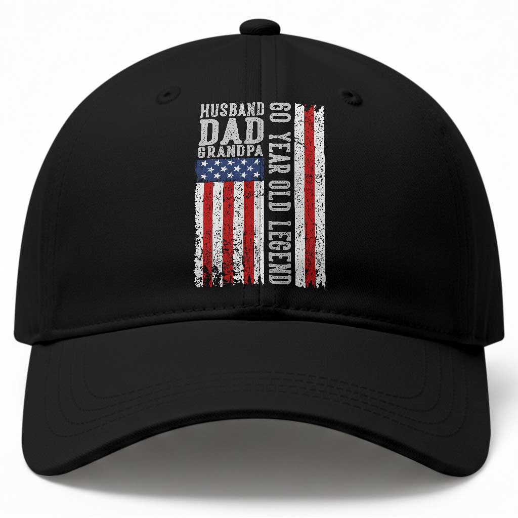 Husband Dad Grandpa 60 Year Old Legend Baseball Cap American Flag Birthday Gift TS12 Print Your Wear