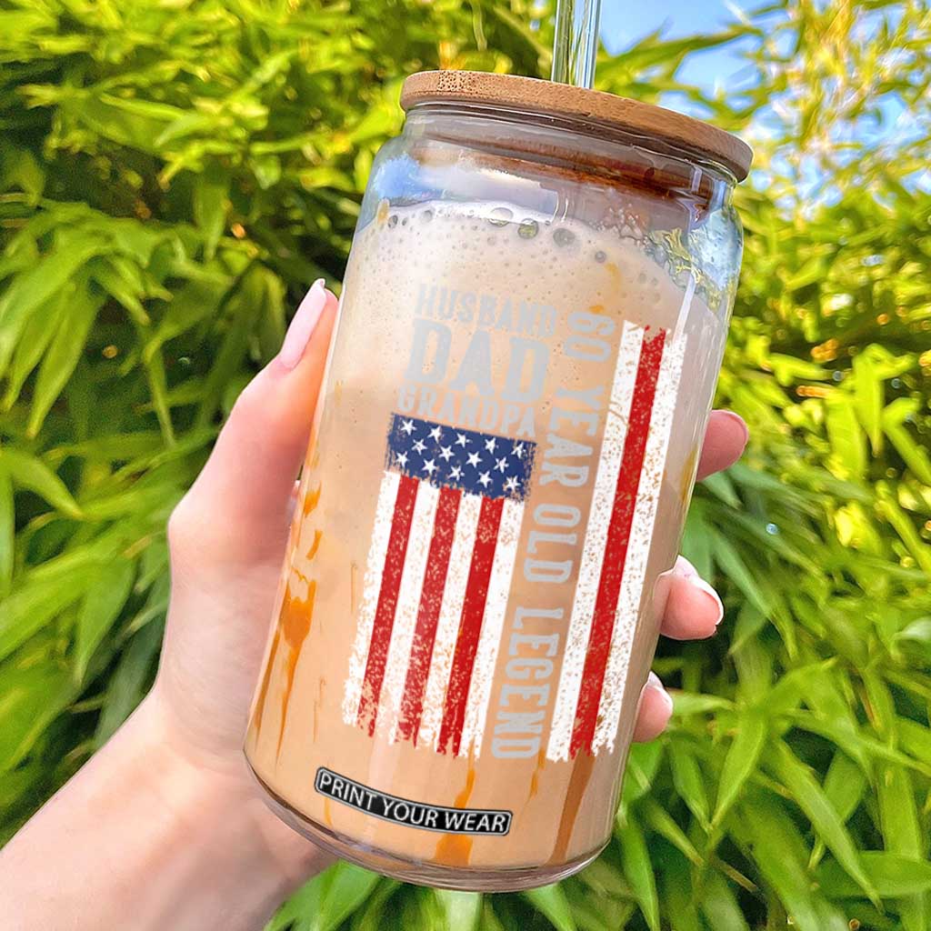 Husband Dad Grandpa 60 Year Old Legend Glass Can American Flag Birthday Gift TS12 Black Print Your Wear