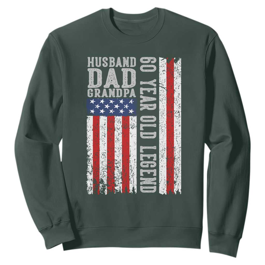 Husband Dad Grandpa 60 Year Old Legend Sweatshirt American Flag Birthday Gift TS12 Dark Forest Green Print Your Wear