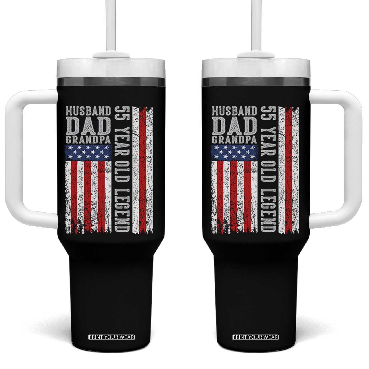 Husband Dad Grandpa 55 Year Old Legend Tumbler With Handle American Flag Birthday Gift TS12 One Size: 40 oz Black Print Your Wear