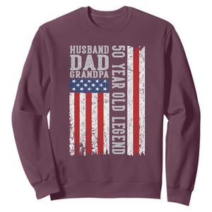 Husband Dad Grandpa 50 Year Old Legend Sweatshirt American Flag Birthday Gift TS12 Maroon Print Your Wear