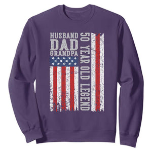 Husband Dad Grandpa 50 Year Old Legend Sweatshirt American Flag Birthday Gift TS12 Purple Print Your Wear