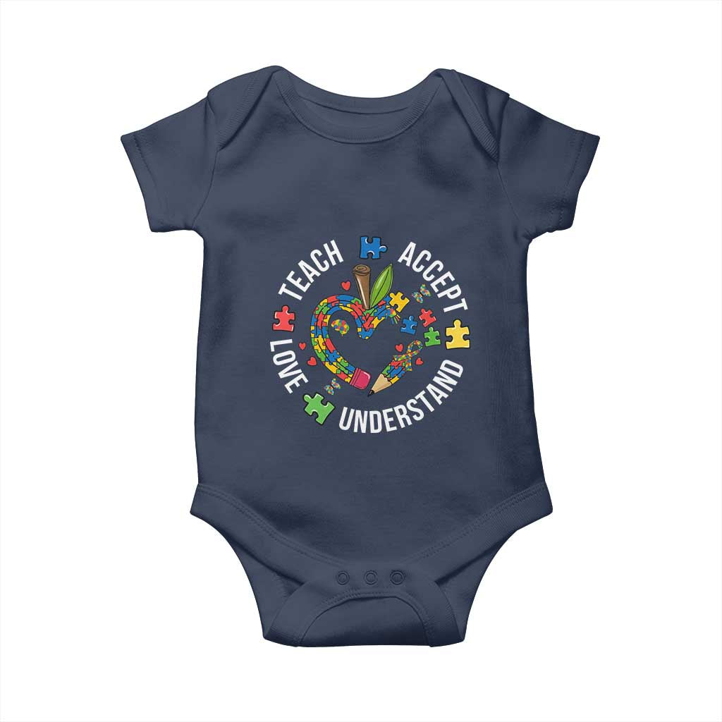 Special Education Teacher Autism Baby Onesie Teach Accept Understand Love TS12 Navy Print Your Wear