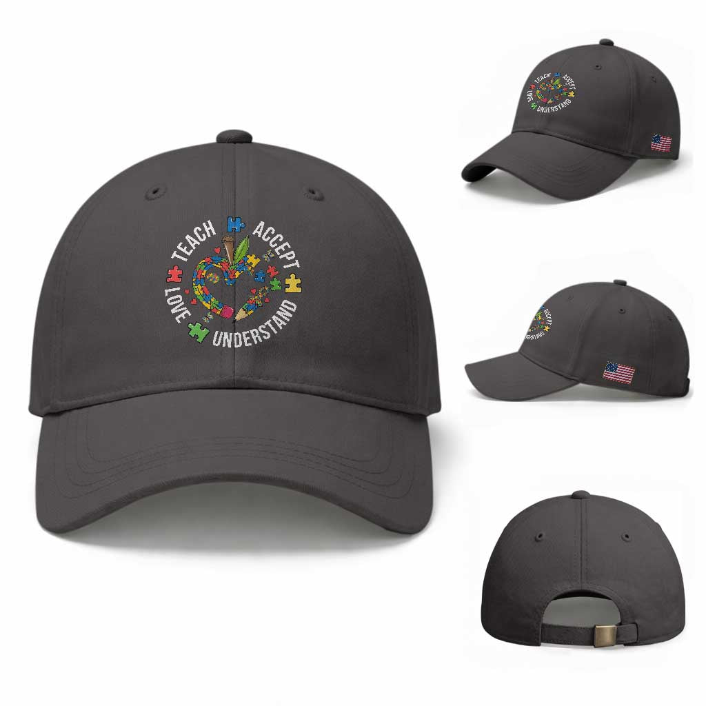 Special Education Teacher Autism Baseball Cap Teach Accept Understand Love TS12 Baseball Cap Universal Fit Dark Gray Print Your Wear