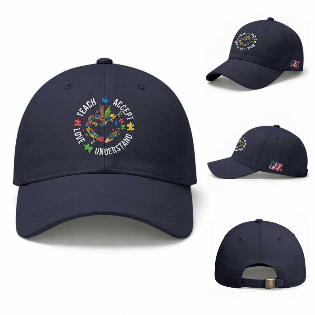 Special Education Teacher Autism Baseball Cap Teach Accept Understand Love TS12 Baseball Cap Universal Fit Navy Print Your Wear