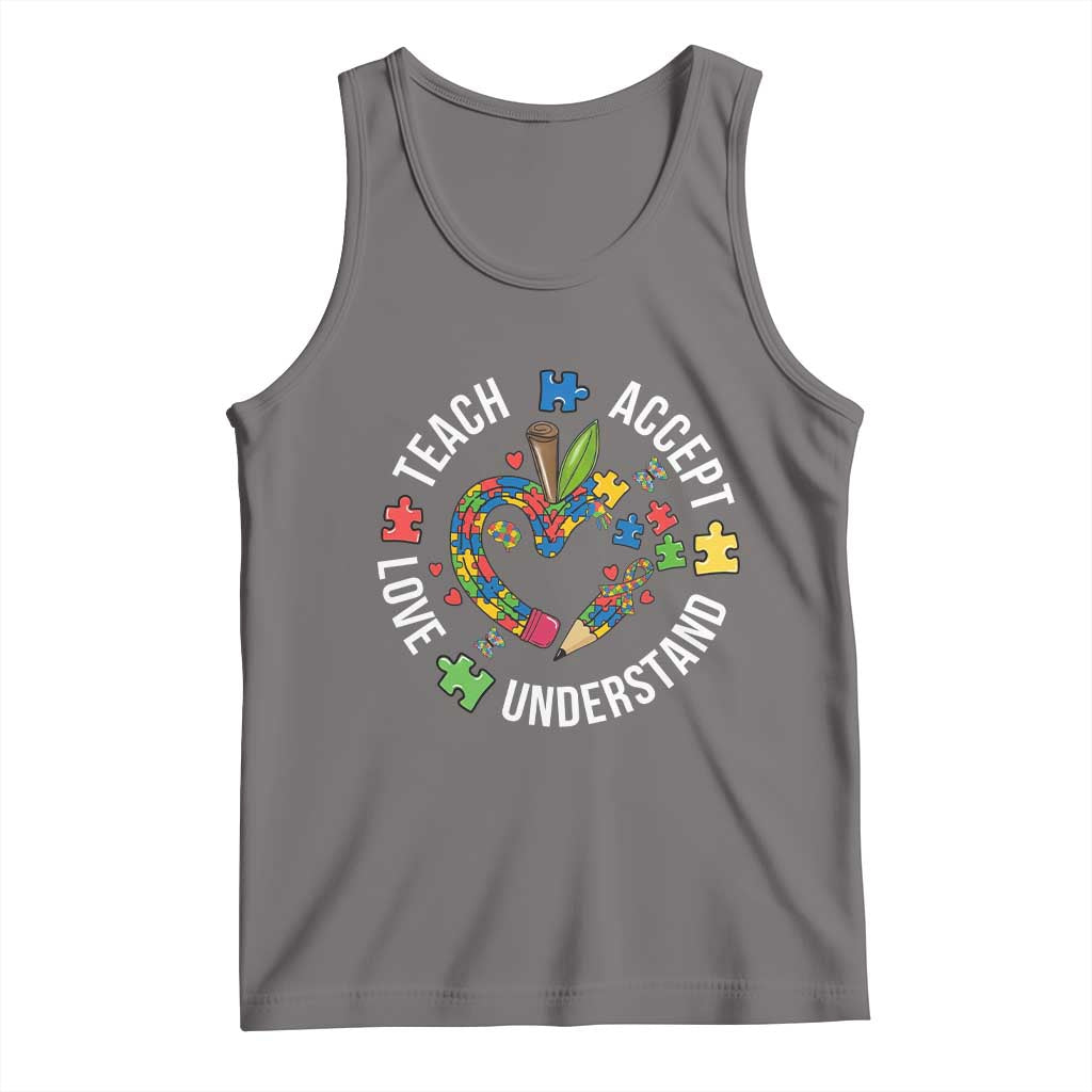 Special Education Teacher Autism Tank Top Teach Accept Understand Love TS12 Deep Heather Print Your Wear
