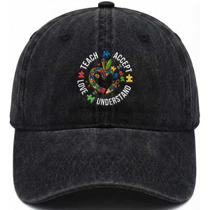Special Education Teacher Autism Washed Cotton Baseball Cap Teach Accept Understand Love TS12 Print Your Wear
