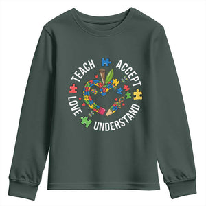 Special Education Teacher Autism Youth Sweatshirt Teach Accept Understand Love TS12 Dark Forest Green Print Your Wear