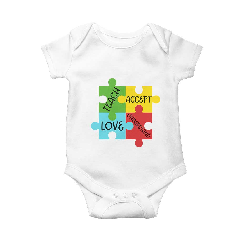 Special Ed Educator Autism Support Baby Onesie Teach Accept Understand Love TS12 White Print Your Wear
