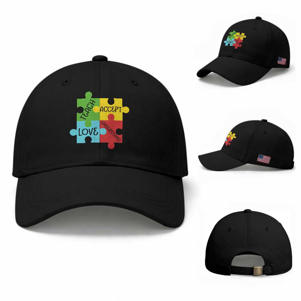 Special Ed Educator Autism Support Baseball Cap Teach Accept Understand Love TS12 Baseball Cap Universal Fit Black Print Your Wear