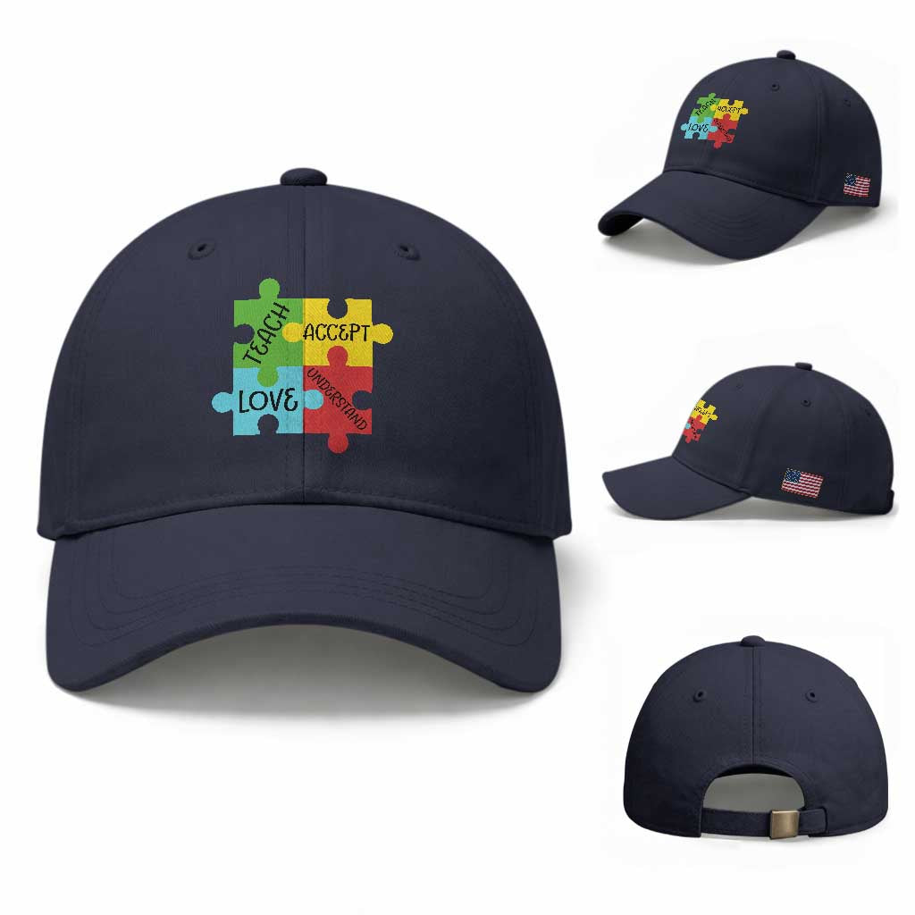 Special Ed Educator Autism Support Baseball Cap Teach Accept Understand Love TS12 Baseball Cap Universal Fit Navy Print Your Wear