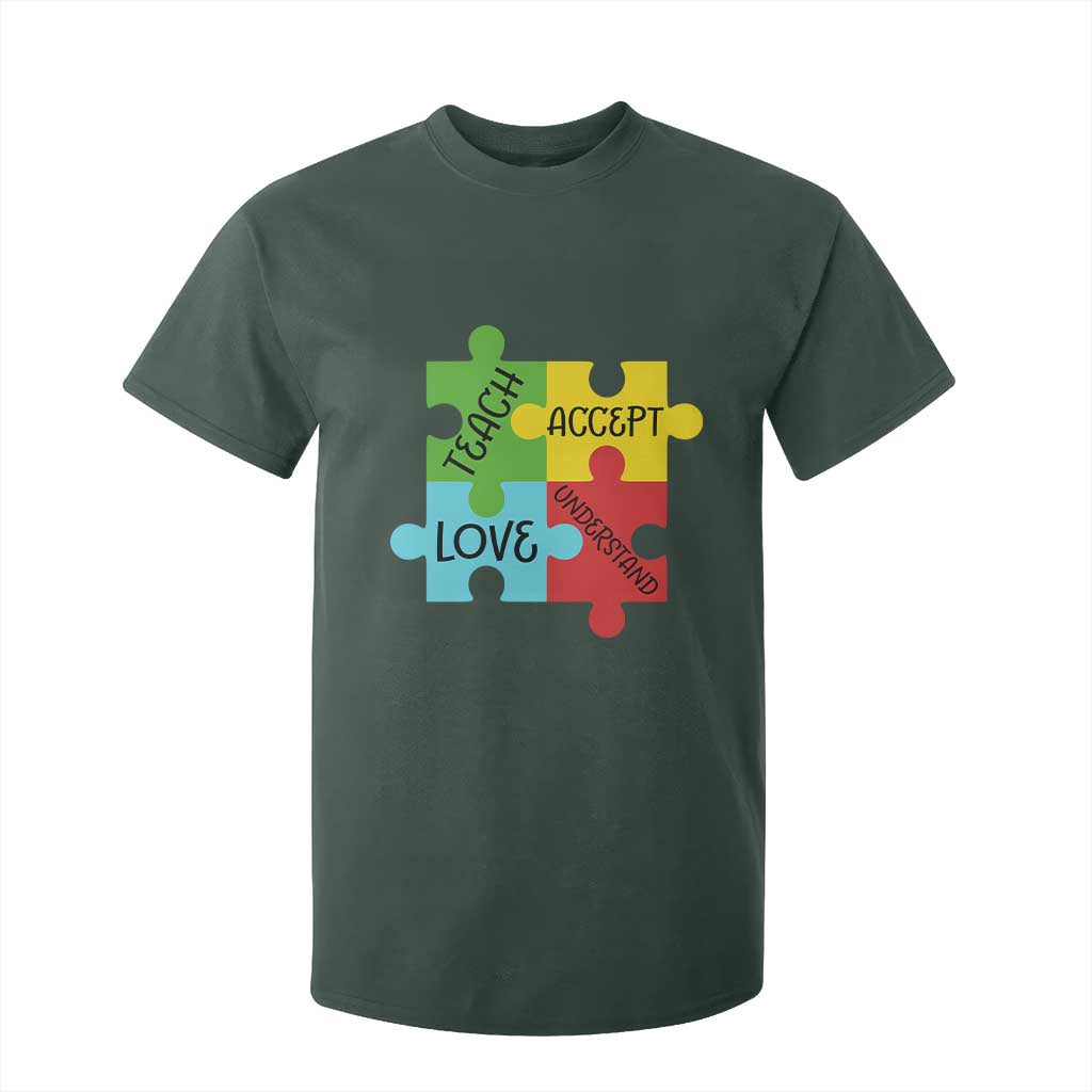 Special Ed Educator Autism Support T Shirt For Kid Teach Accept Understand Love TS12 Dark Forest Green Print Your Wear